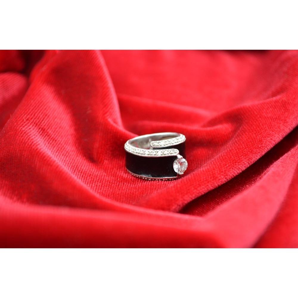 Beautiful Meda Sterling Silver 925 Black Enamel Modernist ring size 6